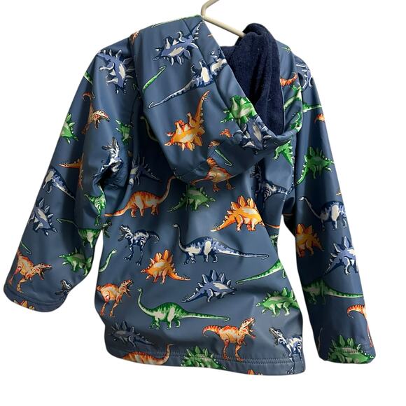 HATLEY Pottery Barn Kids Blue Fleece Lined Hooded Dinosaur Rain Coat Jacket 4 - Picture 2 of 6